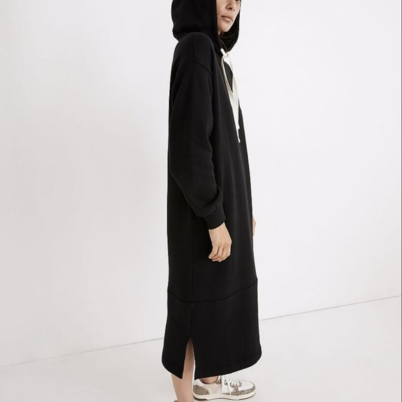 MADEWELL TRUE BLACK MWL BETTERTERRY HOODIE POCKETS SWEATSHIRT MIDI DRESS - Picture 3 of 8